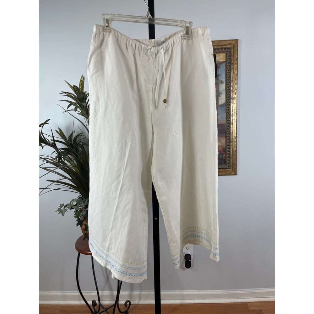 Sherry Taylor Pajama Pants Womens XL Off-White Wide Leg Coastal‎ Grandmother